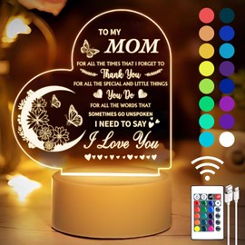 KISPATTI Gifts for Mom, 16 Colors Acrylic Engraved Night Light with Remote, Mothers Day Gifts from Daughter Son, Mom Birthday Gifts, Night Lamp Presents for Mom, Thanksgiving Christmas Gifts for Mom