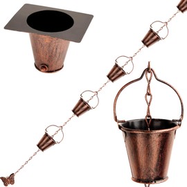 Rain Chain for Gutter with 1 Adapter,Wrought Iron Rain Chains 9 FT Set,Rain Chains for Outside with Rain Chain 16 Cup and Decorative Butterfly (Brown)