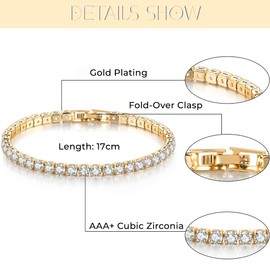 BDEPSTR Tennis Bracelet Women's Silver Gold Diamond Bracelet Women's Bracelet Cubic Zirconia Glitter Bracelet Women's Bracelet Women's Rhinestone for Women Girls Wife Mother Jewellery Gift