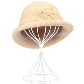 ZffXH Womens Cloche Hat, Winter Knit 1920 Vintage Beanie Cap Bowler Church Bucket Dress Felt for Women Ladies Seniors Beige