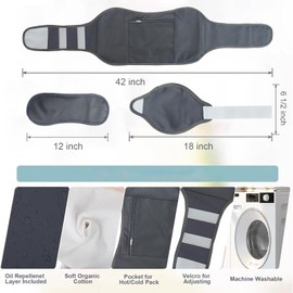 CheiyQu Castor Oil Pack Wrap, 4 Pcs Reusable Organic Cotton Castor Oil Wrap for Neck, Abdomen and Knee with Adjustable Elastic Straps Washable Flannel Cloth Compress Kit