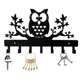 Greyoe Key Rack, Key Holder, Key Board Hook, Wall Key Holder with 6 Hooks, Wrought Iron, Sunflower, Keychain, Key Hook, Metal Art Ornament (Black)