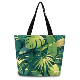 ZhuVantrix Tropical Rainforest Leaves Tote Bag Reusable Grocery Bags Aesthetic Shopping Shoulder Handbag with Interior Pocket Washable Stylish Tropical Rainforest Leaves Present for Women