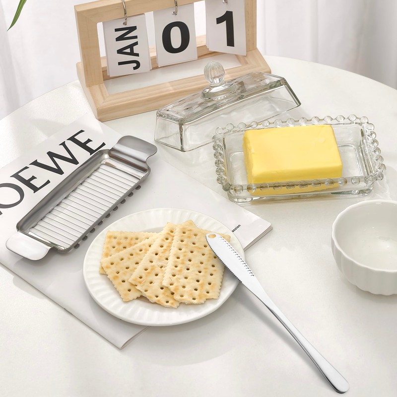 ‌Clear Glass Butter Dish with Lid - 6.7in Glsss Container