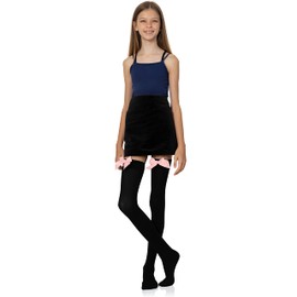 Skeleteen Bow Accent Thigh Highs - Black Over the Knee High Stockings with Pink Satin Ribbon Bow Accent for Women and Girls