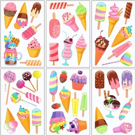 6 Sheets Ice Cream Theme Party Stickers Summer Theme Vinyl Stickers Durable and Waterproof for Laptops, Cars, Phones,Craft Scrapbooking for Children