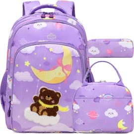 Jumpopack Girls Backpack Cute Bear Backpack for Girls Kids Backpack School Backpack for Elementary Girls Backpack with Lunch Box Lightweight Water Resistance Kindergarten Preschool Bag Bookbag