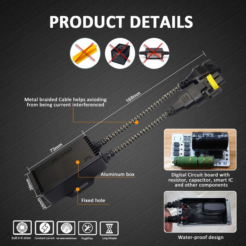 D-Lumina H8 H9 H11 LED Canbus Decoder Anti Flicker Harness,