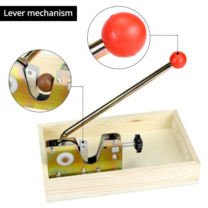 QWORK Nut Cracker with Wooden Base, Includes 4 Stainless Steel