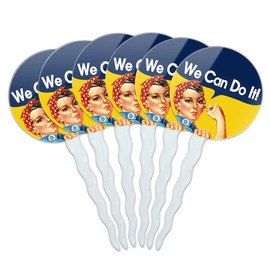 Set of 6 Cupcake Picks Toppers Decoration Inspirational - Rosie The Riveter War Poster