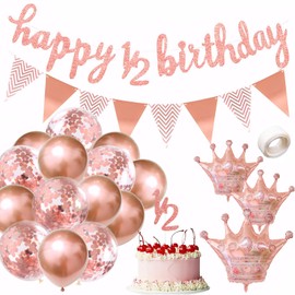 21PCS First Birthday Decorations Girl,Half Birthday Hat,Beautiful Halfbirthday Party Decorations,Stylish Half Way to One Banner Decor Set,Suitable for Baby Half-Year-Old Girl and Boy,Party Supplies