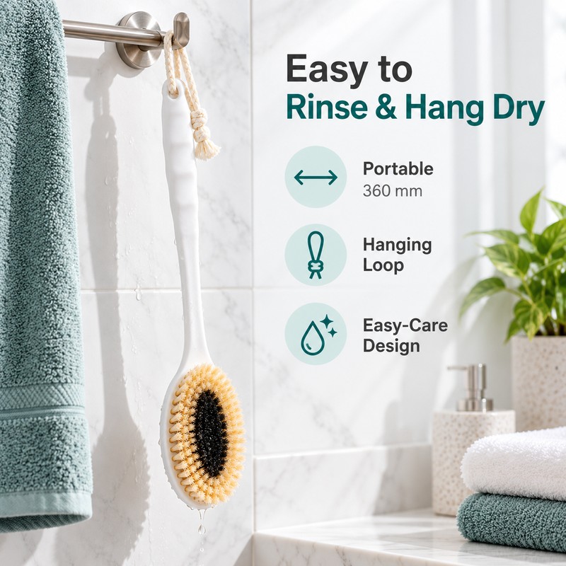 Long Handle Natural Boar Bristle Body Brush – 360mm Shower