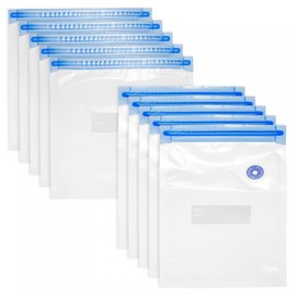sourcing map Sous Vide Bags 10pcs, Reusable Vacuum Sealer Bag with Air Valve & Labels, Vacuum Zipper Storage Bags for Food Preservation, White 8.66" x 6.30"/8.66" x 8.27"