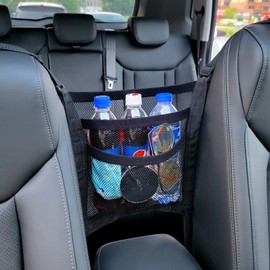 VEHIRIE 3 Layer Car Mesh Organizer Between Front Seat Backseat Mesh Storage Net Kid Dog Pet Barrier Car Net Pocket Handbag Tissue Purse Holder for Car, SUV, Van