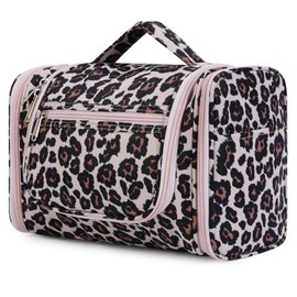 Large Hanging Toiletry Wash Bag Travel Makeup Cosmetic Organizer for Men Women by WANDF (Pink Leopard)