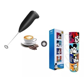 4 Tazas De Cerámica Apilables 300 Ml + Batidor Espumador
