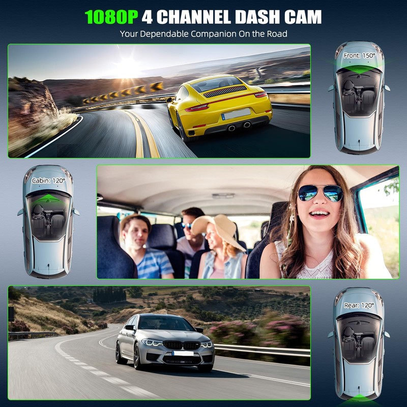 4 Channel 360°Dash Cam Front and Rear Inside Left Right,3''