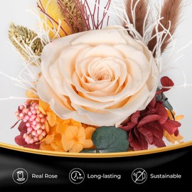 Dsuto Preserved Flowers for Delivery Prime - Forever Roses Bouquet in Glass Dome, Birthday Gifts for Women & Mothers Day Gift Basket for Mom, Grandma, Wife, Daughter and Friends