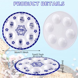 Foilswirl 6 Pieces Passover Seder Plates 12 Inch Melamine Pesach Plates Set Elegant Blue Renaissance Design Round Seder Tray Marked with Traditional Seder Food for Passover Plates Gifts Adults Kids