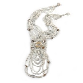 Avalaya Snow White/Antique White Glass Bead Shell Nuggets Tassel Necklace with Button and Loop Closure - 48cm L (N)/ 17cm L (Tassel)