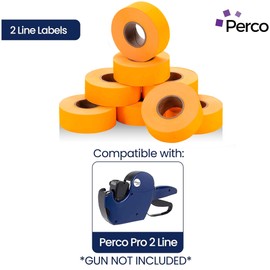 Perco 2 Line Fluorescent Orange Labels - 80 Rolls, 10 Sleeves, 80,000 Blank Price and Date Gun Labels for Perco 2 Line Price and Date Guns - Made in USA