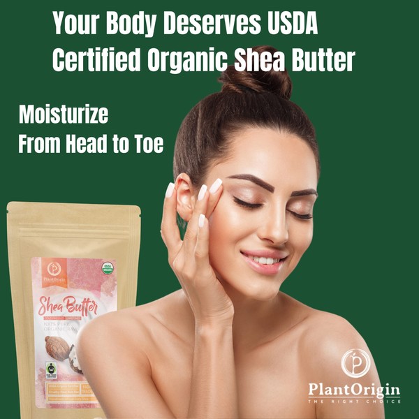 PLANTORIGIN Shea Butter | Raw USDA Certified Organic | African Unrefined, Pure | Skin Moisturizer | Grade A Handmade | Face, Body, Hair, DIY Soap Making Base, Lip Balm, Stretch Mark Cream - 1 LB