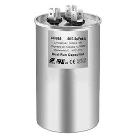 55/7.5 uF 55+7.5 MFD 370V or 440V Dual Run Start Round A/C Capacitor, 55 7.5 uF 370 440 Volt CBB65B Air Conditioner Capacitors for AC Unit, Fan Motor Start, Heat Pump, Condenser Straight Cool, 1PCS