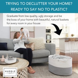 XXXL WASHABLE Blanket Basket Large 2PCs Blanket Storage Living Room - XXX Large Basket for Storing Blankets Toy Basket + Small Basket for Toys, Keys, Masks | Basket for Blankets (Grey and White)