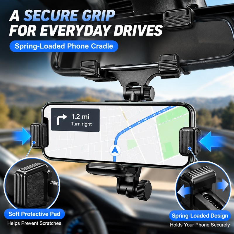 Rearview Mirror Phone Holder for Car, Adjustable Navigation Phone Mount