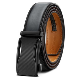 KEMISANT Men's Belt, Leather Belt Ratchet Automatic Buckle for Men Business Suit, 35 mm Wide Belt, Size Adjustable, Grigio Scuro4824