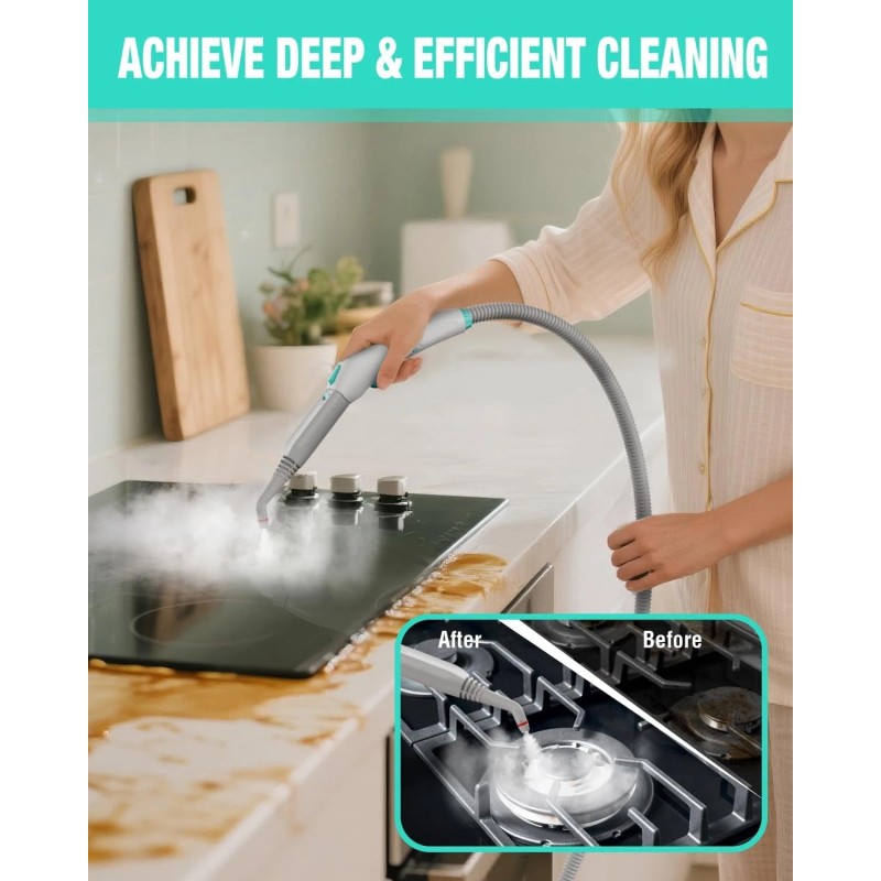 HAUSHOF 1500W Portable Steam Cleaner w/1.5L Tank and Wheels 4
