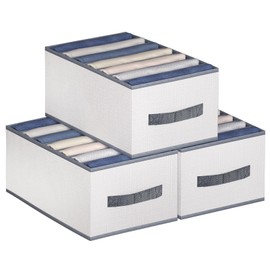 DonYeco 3 Pack Wardrobe Clothes Organizer, 7 Grids Jeans Drawer Closet Organizers and Storage, Dimension 14-1/4" x 9-1/2"x 8" (Compartment width: 2")