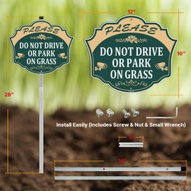 Please Do Not Drive Or Park On Grass Yard Sign 12" x 10" Keep Off Grass Sign with Stake for Yard, No Parking on Grass Sign, 28" Bend-Proof Stake Metal Sign Kit, Rust-Free Aluminum, 1 Pack