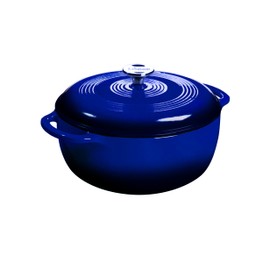 Lodge 7.5 Quart Enameled Cast Iron Dutch Oven with Lid – Dual Handles – Oven Safe up to 500° F or on Stovetop - Use to Marinate, Cook, Bake, Refrigerate and Serve – Indigo