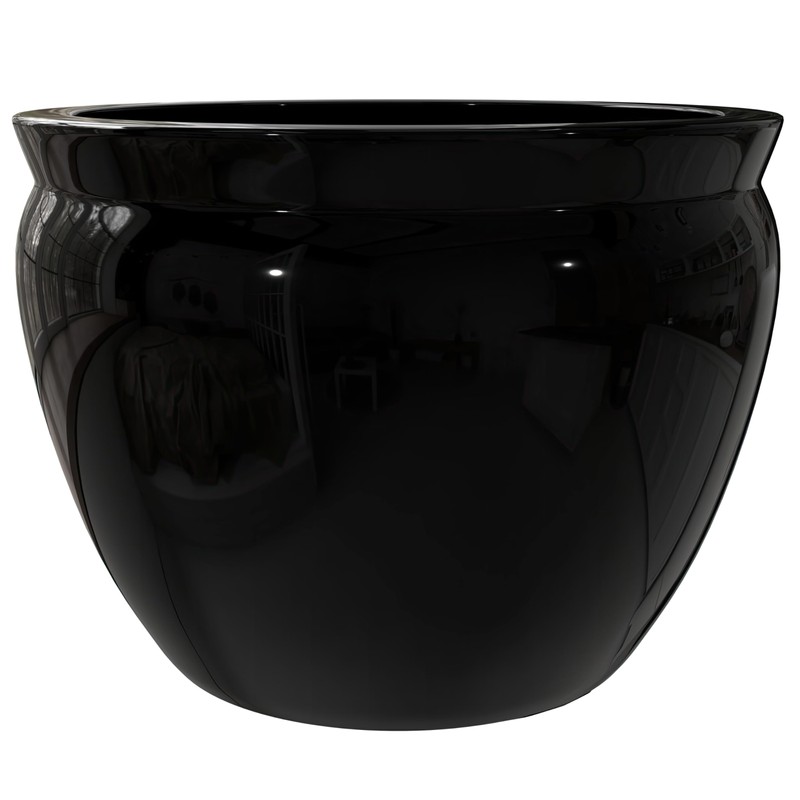 Red Lantern 12" Solid Black Porcelain Fishbowl Planter or Cachepot