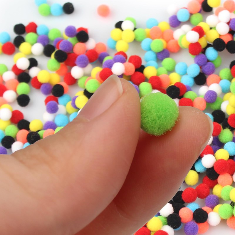 1000 x Pompoms for Crafts, 6 mm, Colourful Craft Pompoms,