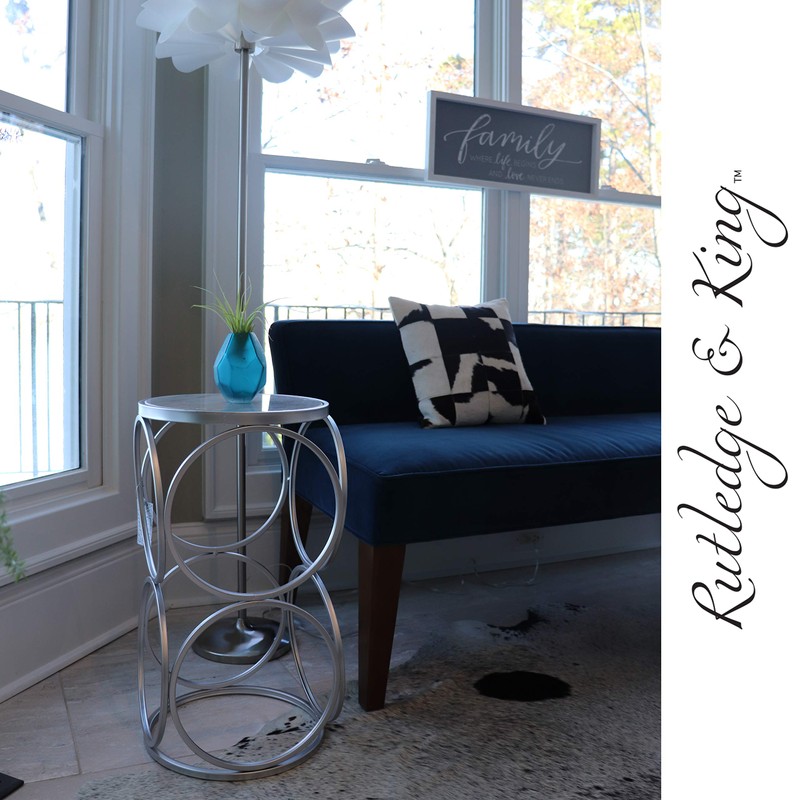 Round End Table - Silver End Table with Marble Top