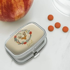 Christmas Noel Deer in Wreath Rectangle Pill Case Trinket Gift Box