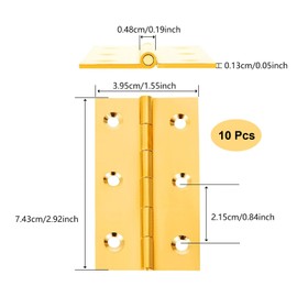 LOLYSIC 10Pcs Brass Hinges 75mm 3 Inch Brass Door Hinges, Polished Brass Butt Hinges with Screws for Internal Door Wooden Boxes Cabinet Cupboard, Gold