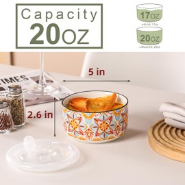 Chubacoo Ceramic Bowl with Lid: Microwave Safe Soup Bowls Set of 6 - Food Storage Containers with Lids for Picnic, Camping - Lunch Boxes, Food Prep Bowls with Lids - 5 in, 20 oz (Floral)