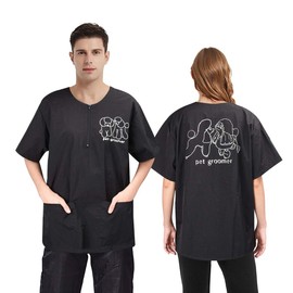 Noverlife Short Sleeves Pet Groomer Smock - with 2 Pockets - 3XL Size - Splash Proof Anti-Static - Beauty Uniforms for Dog & Cat Groomer