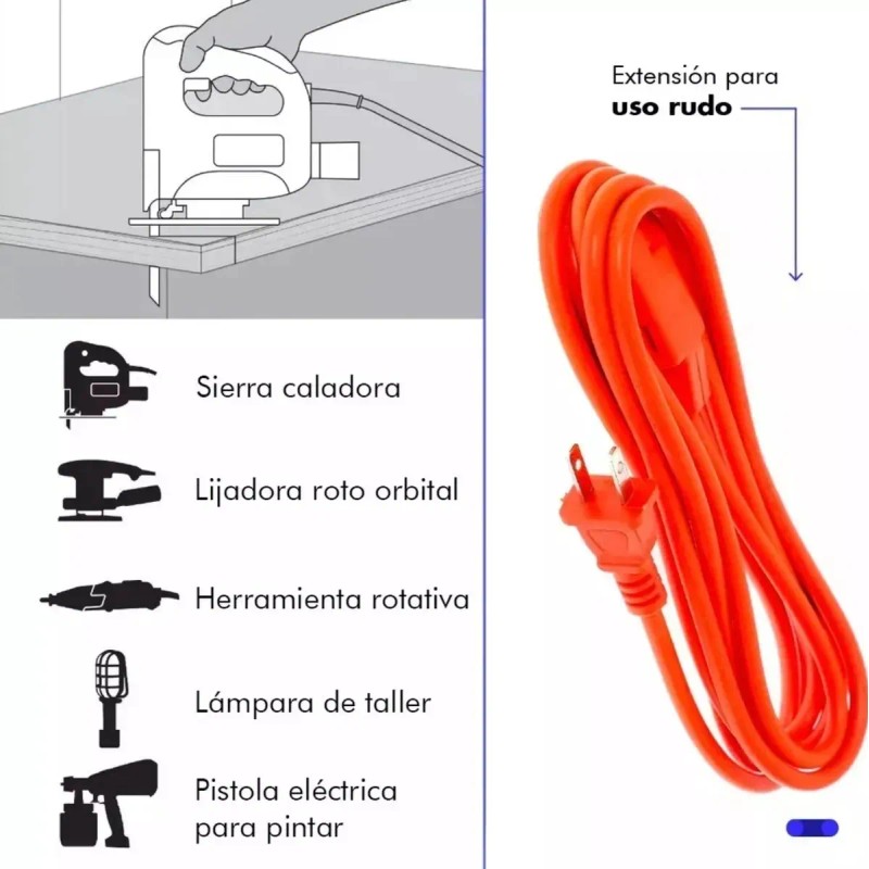 Extensión Eléctrica Uso Rudo Multicontactos 15 Metros 15a Naranja