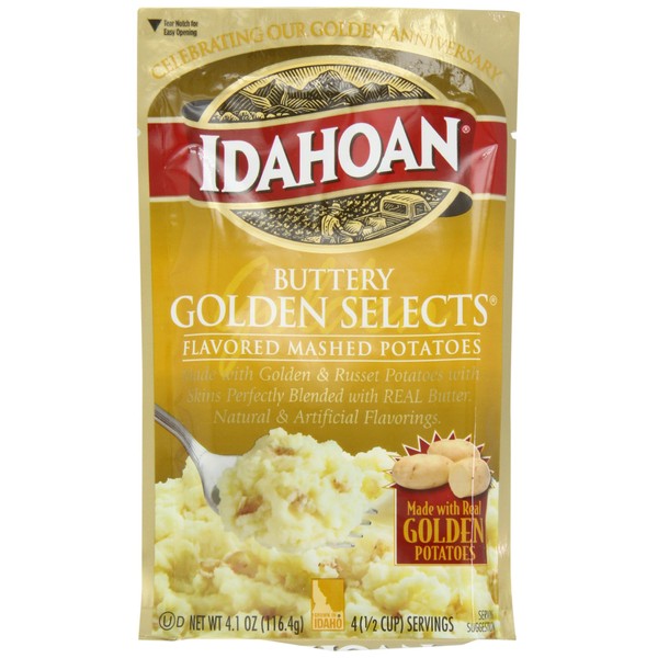 Idahoan Mashed Potatoes, Buttery Golden Selects, 4.1 Ounce (Pack of 10)