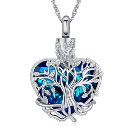 QGJNSGC Tree of Life Necklace Urn Necklace for Ashes Heart Cremation Jewelry for Women Men Crystal Ash Pendant Memorial Jewelry with Funnel Filler Jewelry Gifts, Unit size, Stainless Steel, Cubic