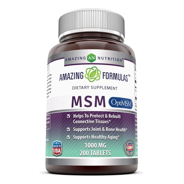 Amazing Formulas OptiMSM Dietary Supplement 1000 mg 200 Tablets (Non-GMO,Gluten Free) -OptiMSM is known to be the purest,safest,and most consistent MSM, Promotes Healthy Joints,Hair,Skin And Digestion