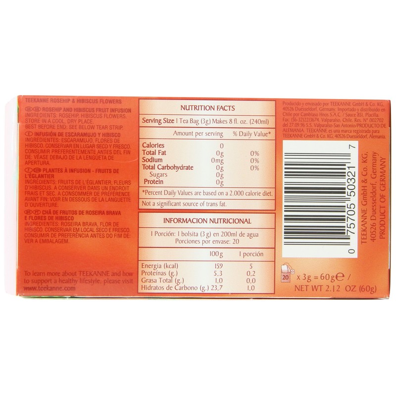 Teekanne Tea, Rose Hip & Hibiscus Flowers, 20 - Teabags,