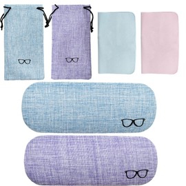 SZXMDKH 2 Pieces Hard Glasses Case, Portable Glasses Glasses Box for Women and Men, Portable, for Small to Medium Frames with Glasses Protective Case, Glasses Tablecloth