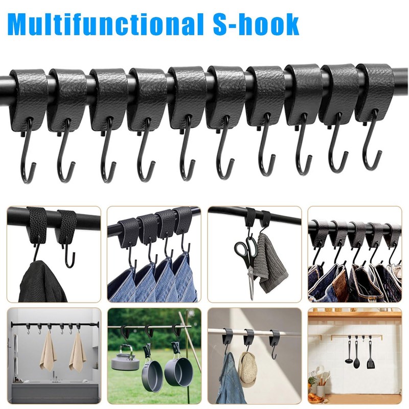 Evponk 10 Pcs Leather S Hooks for Hanging, Metal Hook