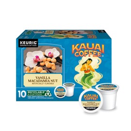 Kauai Coffee Cápsulas K-Cup Para Cafeteras Keurig – Café Arábica, 10 % Hawaiano – Tueste Medio, Vainilla Con Nueces De Macadamia Tostadas – Vainilla Y Nueces De Macadamia, 1 Paquete De 10 Cápsulas