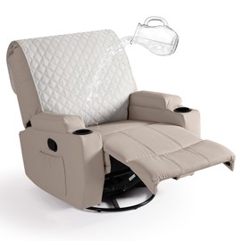 Ruaozz 100% Waterproof Recliner Chair Covers, Upgraded Non Slip Recliner Backrest Cover, Washable Recliner Covers for Reclining Chair with Straps, Headrest Covers for Recliner Chair, Beige